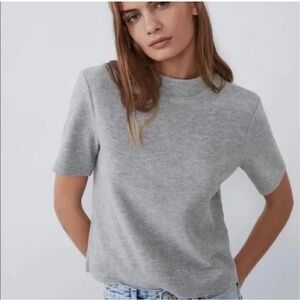 Zara Grey Mock Neck Shirt Size Small